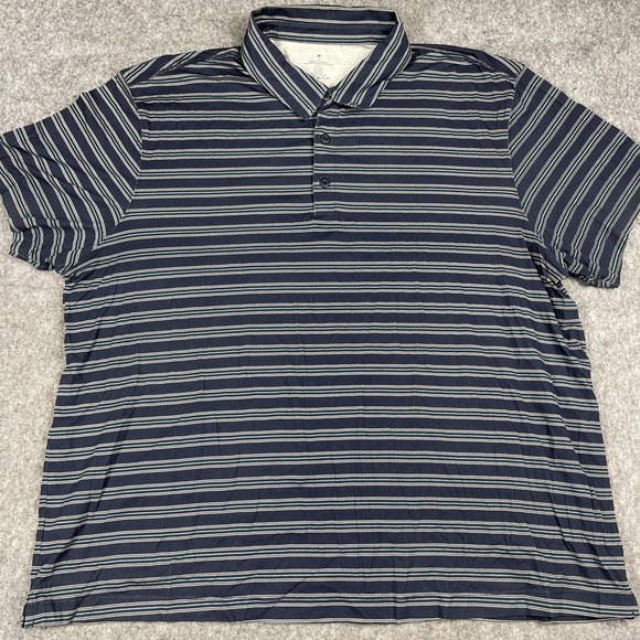 Fabletics Other - Fabletics Shirt Mens 3XL Navy Blue Gray Stretch Striped Polo‎ Casual Golf